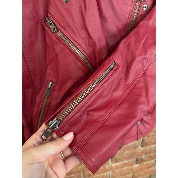 Free People Vegan Red Leather Jacket - Picture 6 of 12